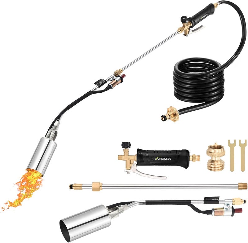 WorkBless Propane Torch Weed Burner, Weed Torch with 10FT Hose, High Output 1,800,000 BTU Flame Thrower Kit with Flame Control & Adapter, Propane Torch for Weeds Burning, Snow Melting,WB0101 - Image 1